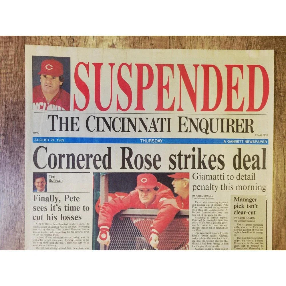 1989 Aug: Cincinnati Enquirer MLB Baseball - Reds Pete Rose Suspended/Banished!
